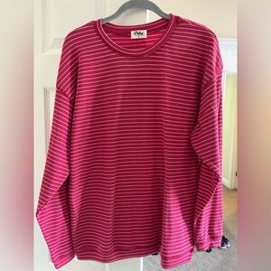 Pulse Pink and White Striped Top Super Stretchy NWOT